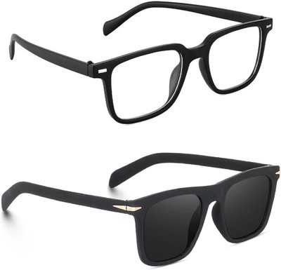 ELLIGATOR Retro Square, Sports, Wayfarer, Rectangular Sunglasses(For Men & Women, Clear, Black)