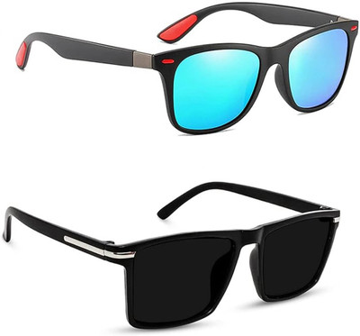 ELLIGATOR Retro Square, Sports, Wayfarer, Rectangular Sunglasses(For Men & Women, Blue, Black)