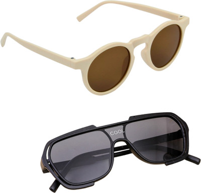 Neska Moda Rectangular, Round Sunglasses(For Boys & Girls, Black)