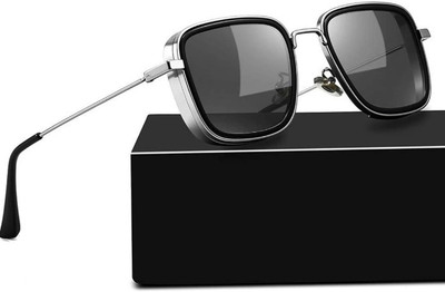 I REBEL Retro Square, Aviator Sunglasses(For Men & Women, Black)