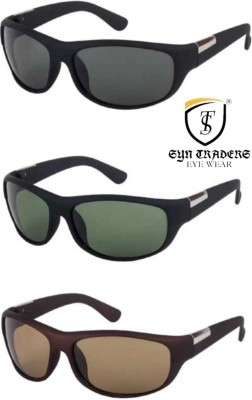 Syn Traders Wrap-around Sunglasses(For Men & Women, Black, Brown, Green)