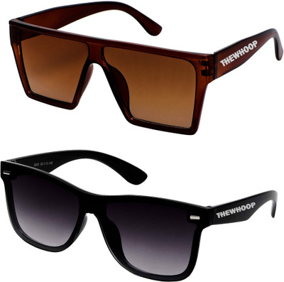 TheWhoop Rectangular Sunglasses(For Men & Women, Black, Brown)