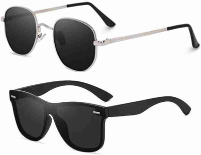 peter india Round, Wayfarer Sunglasses(For Boys & Girls, Black)