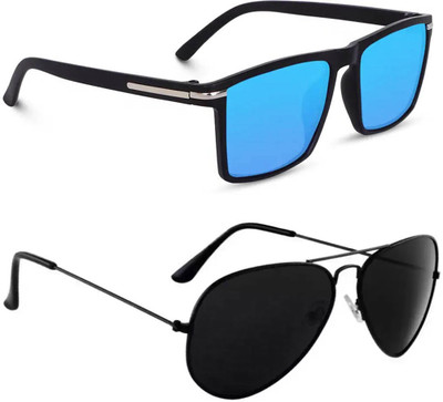 ELLIGATOR Retro Square Sunglasses(For Men & Women, Blue, Black)