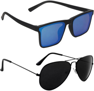 ELLIGATOR Retro Square, Sports, Wayfarer, Rectangular Sunglasses(For Men & Women, Blue, Black)