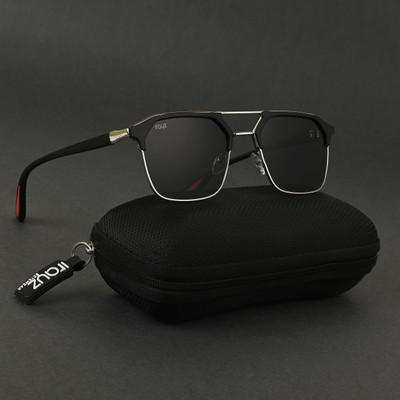 Irayz Retro Square Sunglasses(For Men & Women, Black)