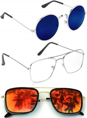 LAER Wayfarer, Aviator, Round Sunglasses(For Men & Women, Red, Clear, Blue)