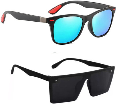 ELLIGATOR Retro Square, Sports, Wayfarer, Rectangular Sunglasses(For Men & Women, Blue, Black)