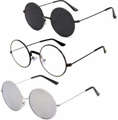 sunwear Round Sunglasses(For Men, Silver)
