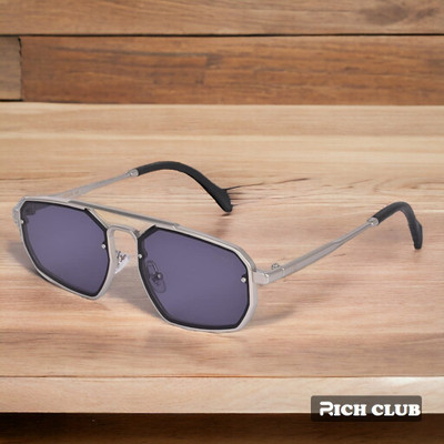 Rich Club Rectangular Sunglasses(For Men & Women, Grey)
