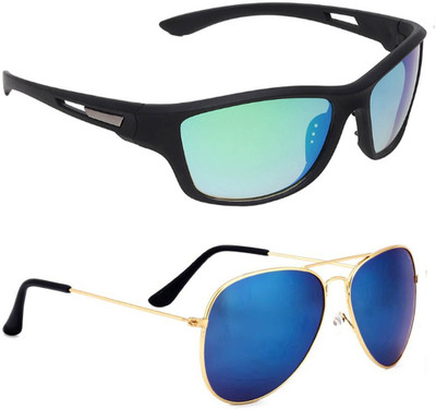ELLIGATOR Wrap-around Sunglasses(For Men & Women, Green, Blue)
