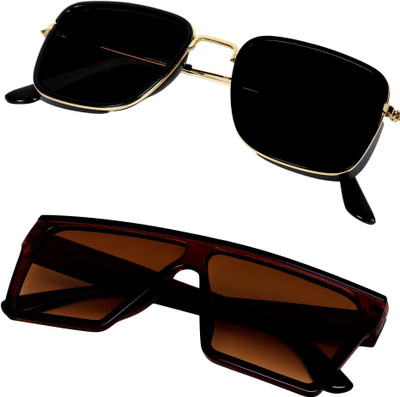 TheWhoop Rectangular Sunglasses(For Men & Women, Black, Brown)