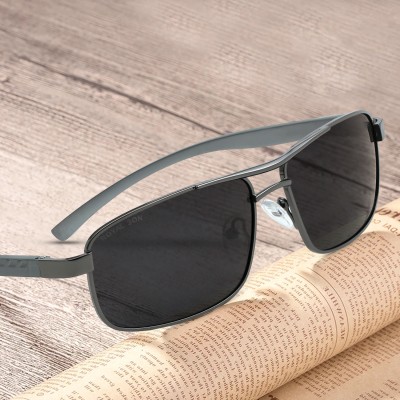 ROYAL SON Rectangular Sunglasses(For Men, Black, Grey)