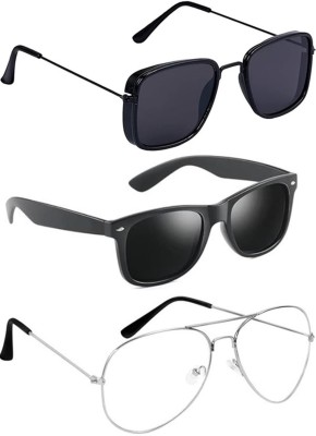 LAER Wayfarer, Rectangular, Aviator Sunglasses(For Men & Women, Clear, Black)