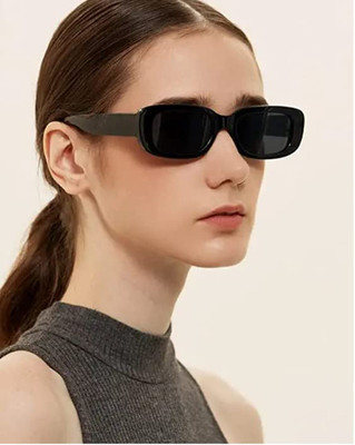 wizara Rectangular Sunglasses(For Men & Women, Black)