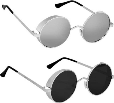 sunwear Round Sunglasses(For Men, Silver)