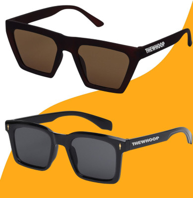 TheWhoop Rectangular Sunglasses(For Men & Women, Brown, Black)