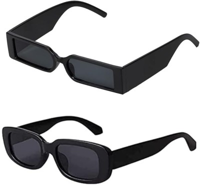 The Studded Rectangular Sunglasses(For Men & Women, Black)