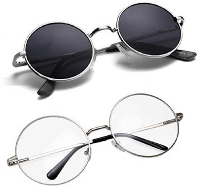 sunwear Round Sunglasses(For Men & Women, Black)