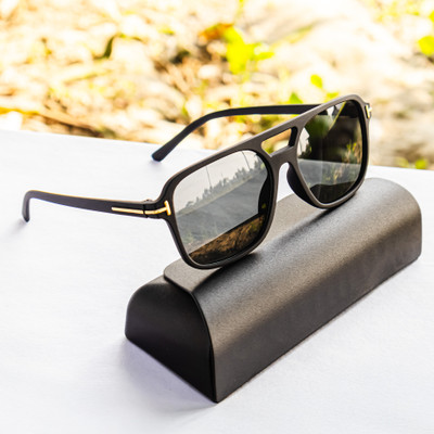 jiebo Rectangular Sunglasses(For Men, Black)