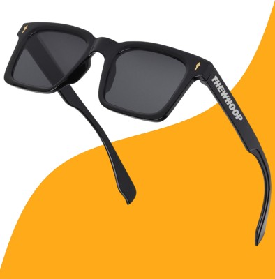 TheWhoop Retro Square, Rectangular Sunglasses(For Men & Women, Black)