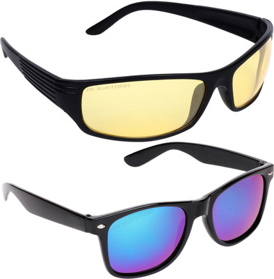 Aligatorr Wayfarer, Wrap-around Sunglasses(For Men, Golden, Multicolor)