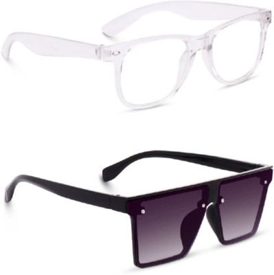 ATOUCH Rectangular, Retro Square, Wayfarer Sunglasses(For Men & Women, Black, Clear)