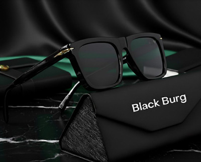 BLACK BURG Retro Square, Spectacle , Rectangular Sunglasses(For Men & Women, Black)