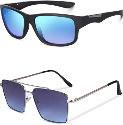 EDENSCOPE Retro Square, Sports, Wayfarer, Rectangular Sunglasses(For Men & Women, Blue, Blue)