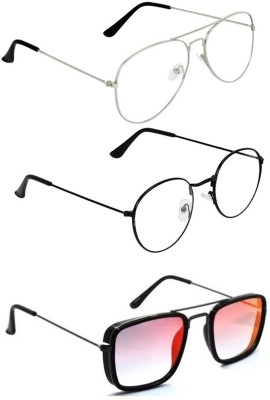 Whay Aviator, Wayfarer, Round Sunglasses(For Men & Women, Clear, Orange)