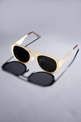 French Crown Round Sunglasses(For Men & Women, Black)