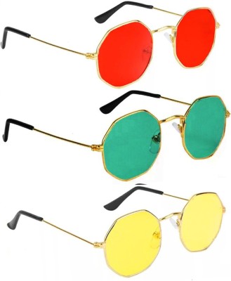 SRPM Round Sunglasses(For Men & Women, Red, Green, Yellow)