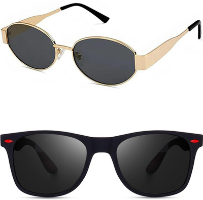 EDENSCOPE Retro Square, Sports, Wayfarer, Rectangular Sunglasses(For Men & Women, Black, Golden, Black)