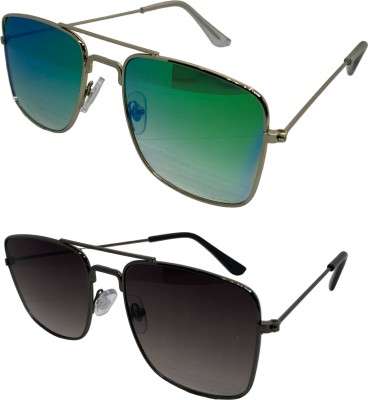 Urban Lens Aviator, Rectangular, Retro Square Sunglasses(For Men & Women, Green, Black)
