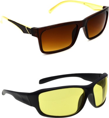 Hrinkar Rectangular Sunglasses(For Men & Women, Brown, Yellow)