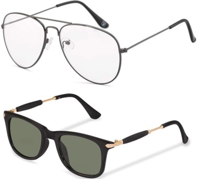 The Studded Aviator, Wayfarer Sunglasses(For Men & Women, Clear, Black)