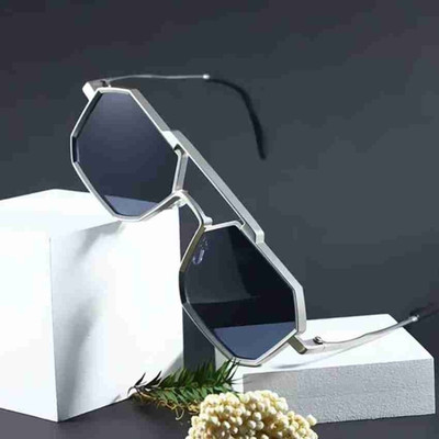 Zienz Retro Square Sunglasses(For Men & Women, Black)