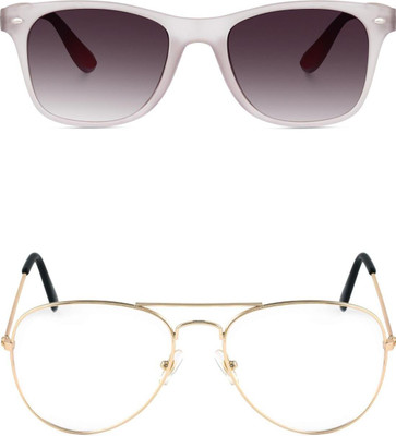 Rozti Wayfarer, Spectacle , Retro Square, Aviator, Spectacle  Sunglasses(For Men & Women, Grey, Clear)