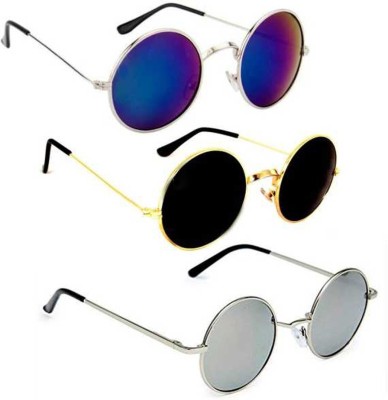 SRPM Round Sunglasses(For Men & Women, Blue, Black, Silver)