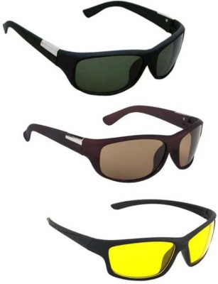 hipe Wrap-around Sunglasses(For Men & Women, Black, Yellow, Brown)