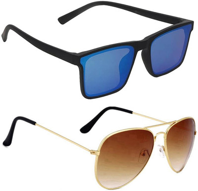 ELLIGATOR Retro Square, Sports, Wayfarer, Rectangular Sunglasses(For Men & Women, Blue, Brown)