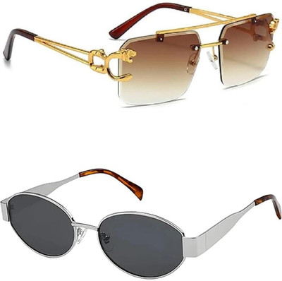EDENSCOPE Retro Square, Sports, Wayfarer, Rectangular Sunglasses(For Men & Women, Brown, Black)