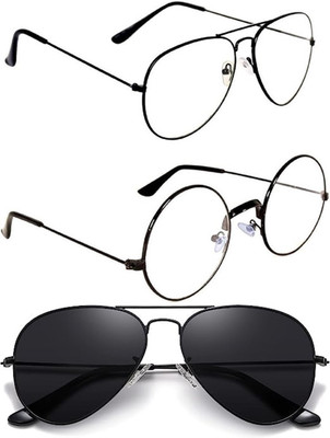 shah collections Aviator Sunglasses(For Men & Women, Clear, Black)