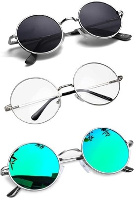 Whay Round Sunglasses(For Men & Women, Clear, Black, Blue)