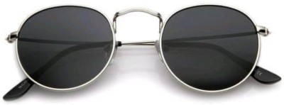 kingsunglasses Round Sunglasses(For Men & Women, Black)