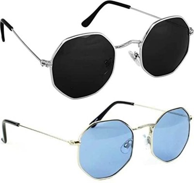 Whay Rectangular Sunglasses(For Men & Women, Black, Blue)