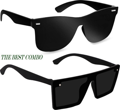 ROADWAY Rectangular, Wayfarer, Clubmaster, Sports, Retro Square Sunglasses(For Men & Women, Black)