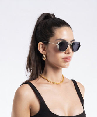 VOYAGE Retro Square Sunglasses(For Men & Women, Black, Silver)