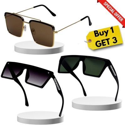 TheWhoop Aviator, Rectangular Sunglasses(For Men & Women, Brown, Black, Green)