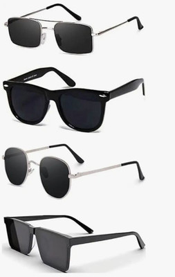 ARSunglasses Retro Square, Wrap-around, Rectangular, Wayfarer Sunglasses(For Men & Women, Black)